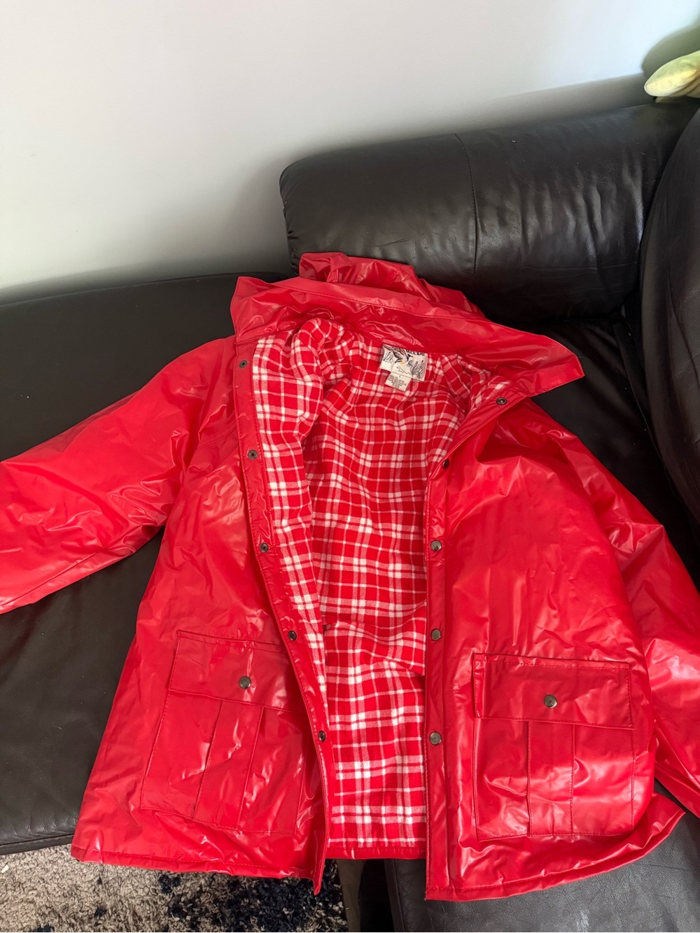 Red Men's Waterproof Raincoat with Plaid Lining